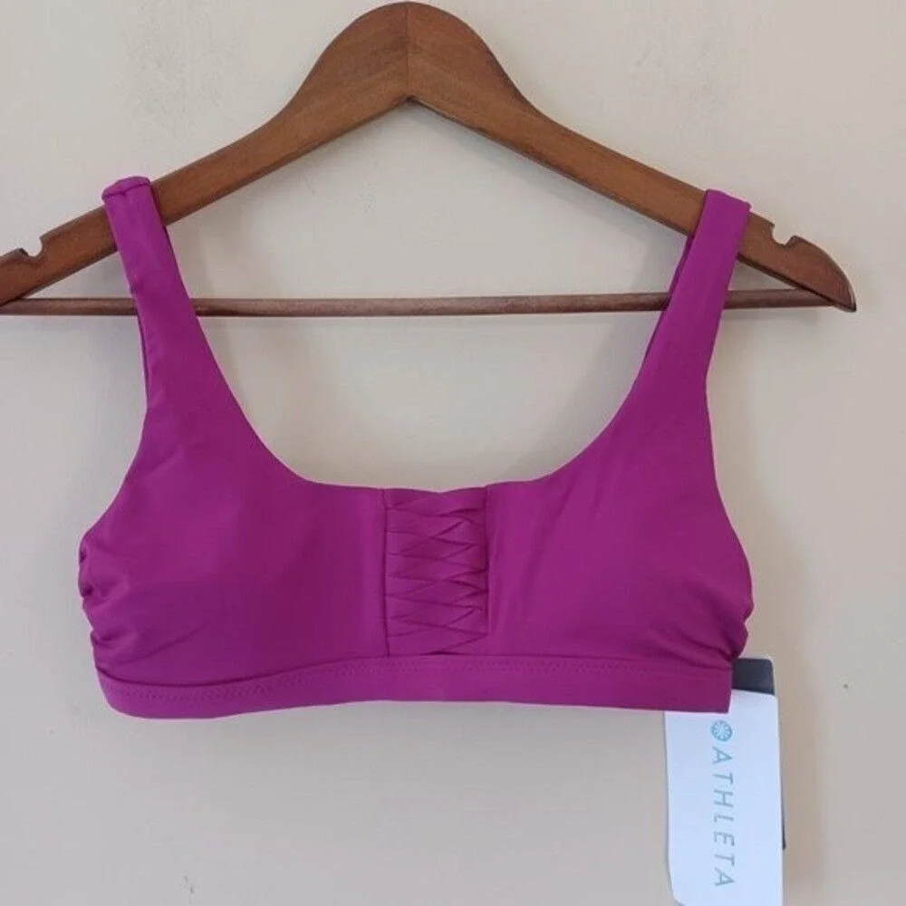 Athleta Bikini Top New XS Quick‎ Dry Pink Fuchsia Adriata Wireless UPF 50+
